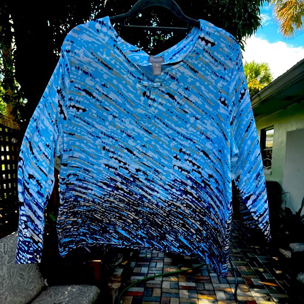Chico's Vibrant Blue and Black Patterned Sweater